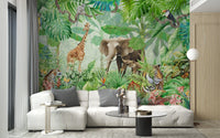 Wildlife forest green wallpaper mural design A447
