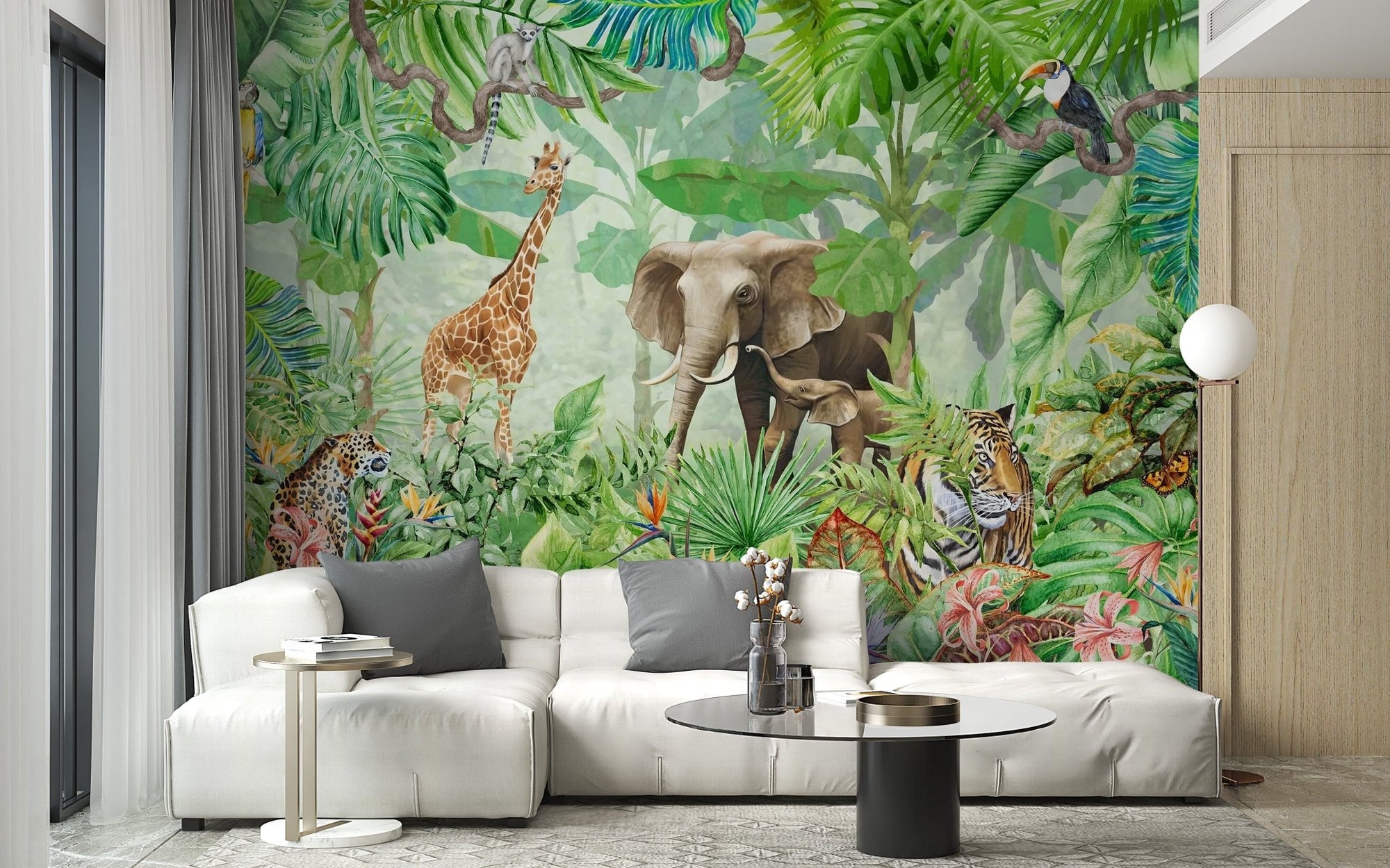 Wildlife forest green wallpaper mural design A447
