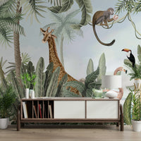 Sunbeams filter down through the jungle canopy above.
