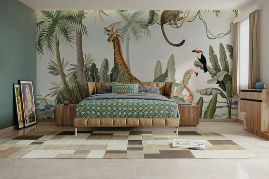 The Jungle Hideaway Wall Mural on a feature wall.
