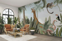 Bright green ferns and tropical plants surround the clearing.
