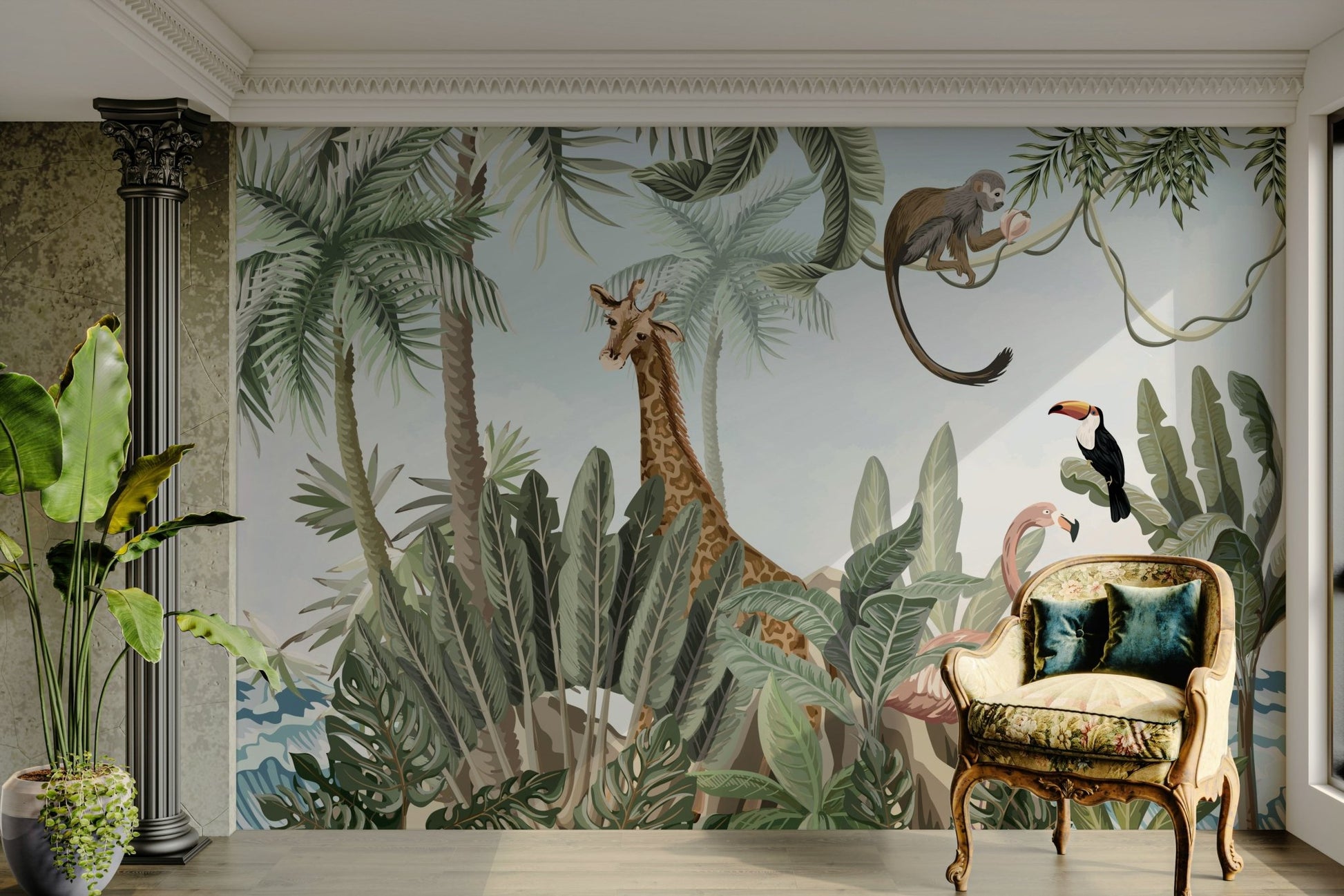 The scene has a strong sense of depth and layers.
