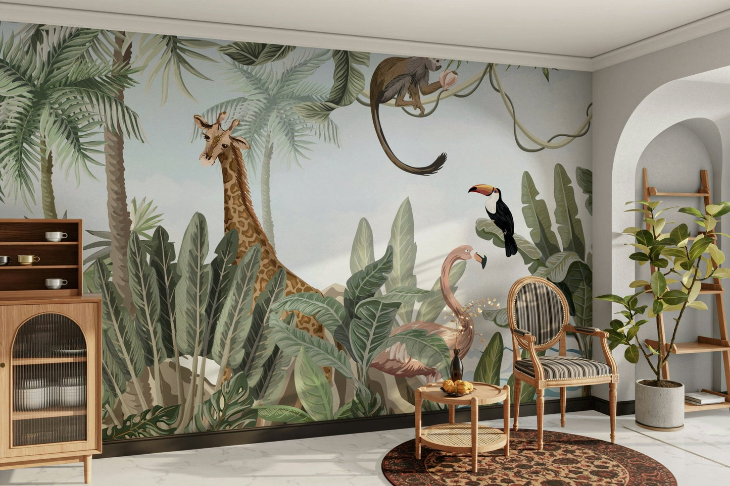 A clear pool of water is at the base of the waterfall.
