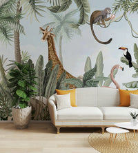 Dark, large leaves frame the edges of the scene.
