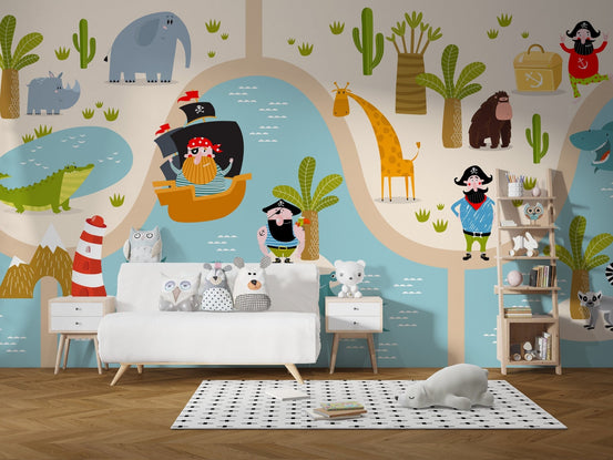 Colorful pirate animals wallpaper adventure B097