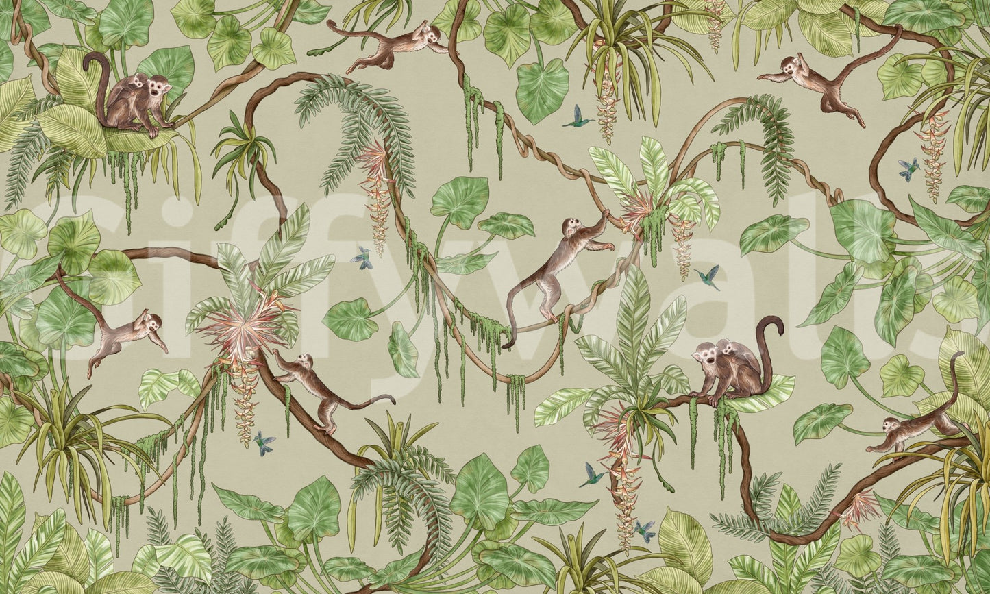 Design detail showing a smiling tiger in the jungle pattern.