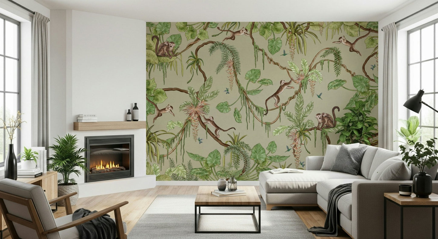Large-scale tropical pattern shown in a commercial space.