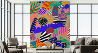 Whimsical Jungle Jive Wall Mural, exuberant colors, flamboyant shapes.