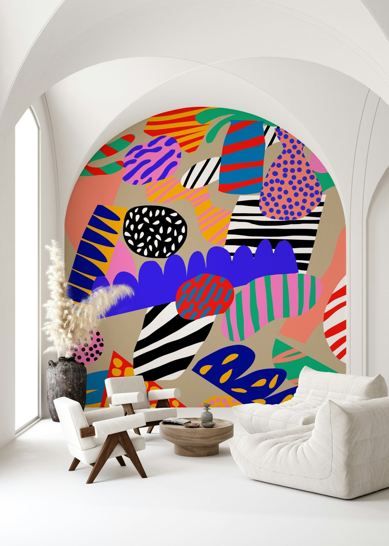Jungle Jive Wall Mural, a kaleidoscopic wall mural, zany design.