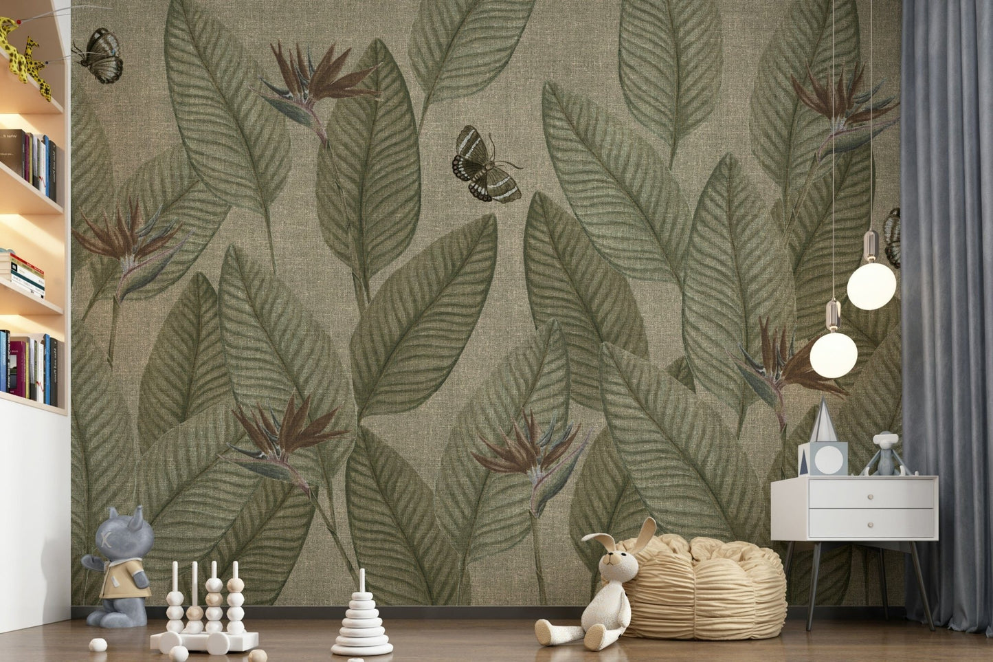 Wall mural Jungle Life, subtle botanical print, elegant home decor.