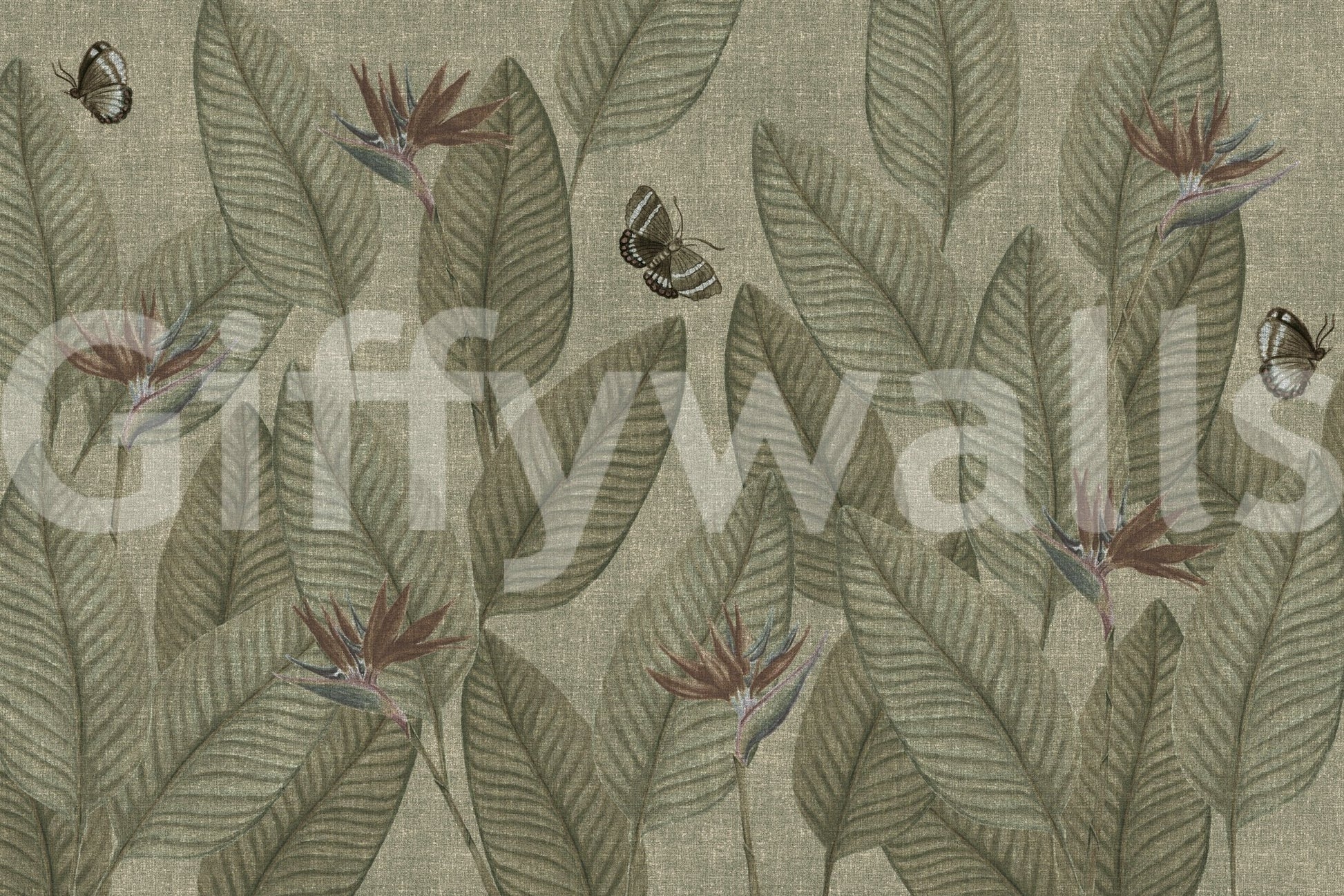 Jungle Life Antique earth-toned wallpaper, exquisite nature wall mural.