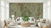 Ethereal jungle wallpaper, Faded, light pattern, calming leaves.