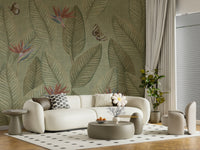 Jungle Life design, washed-out wallpaper featuring quiet banana leaves.