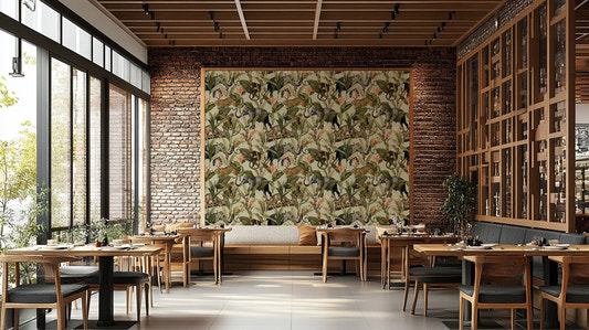Jungle wallpaper with dense foliage and tropical appeal.


