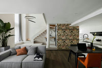 Botanical jungle wallpaper bringing nature indoors.

