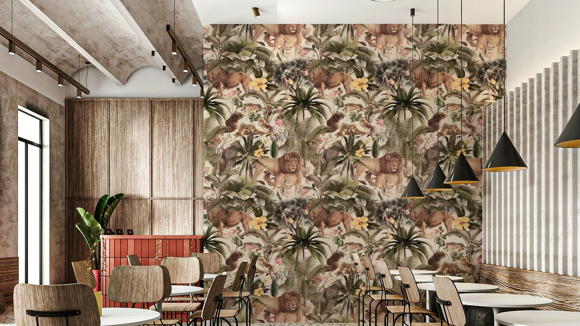 Lush jungle leaves pattern in vibrant green tones.

