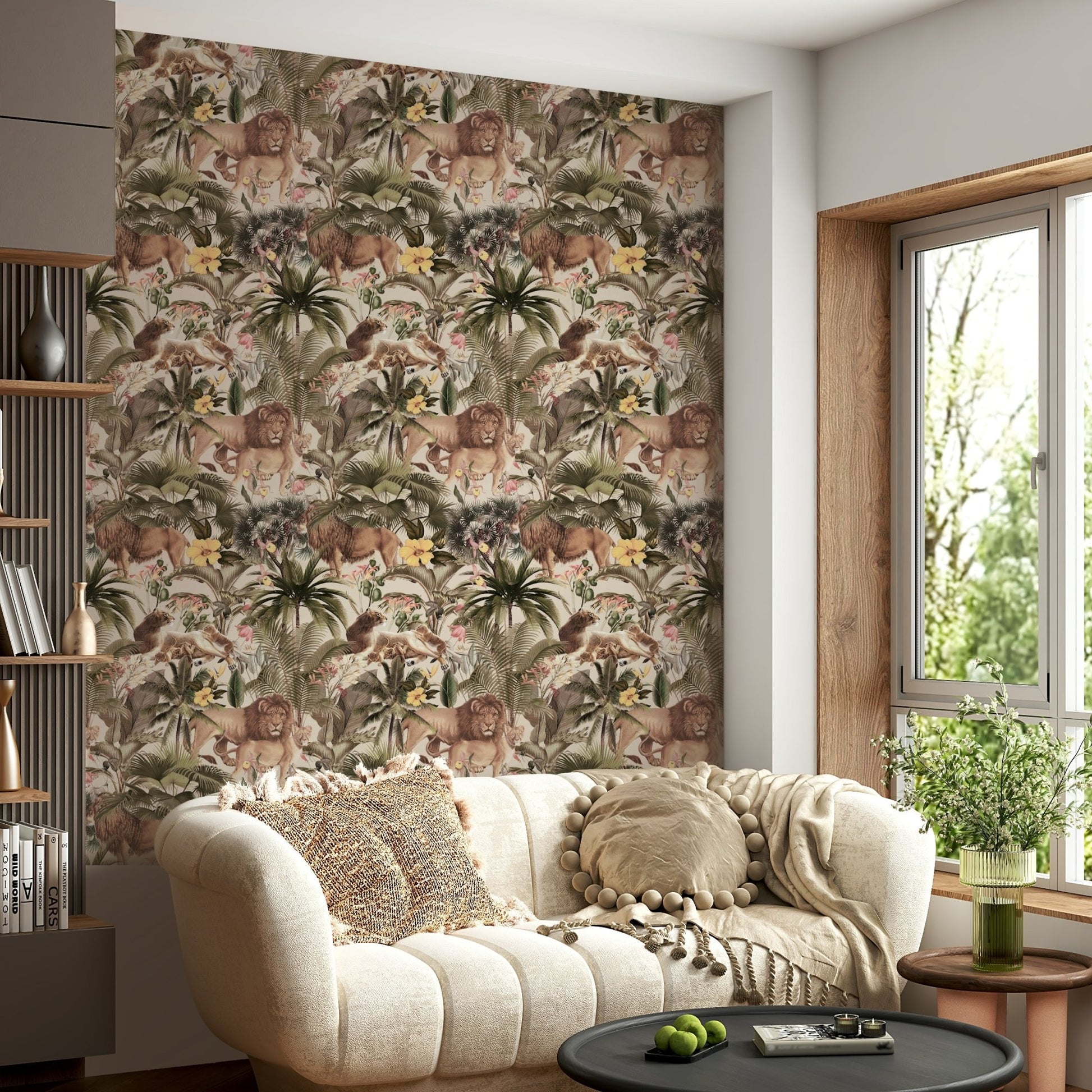 Detailed jungle majesty wallpaper with lush greenery.

