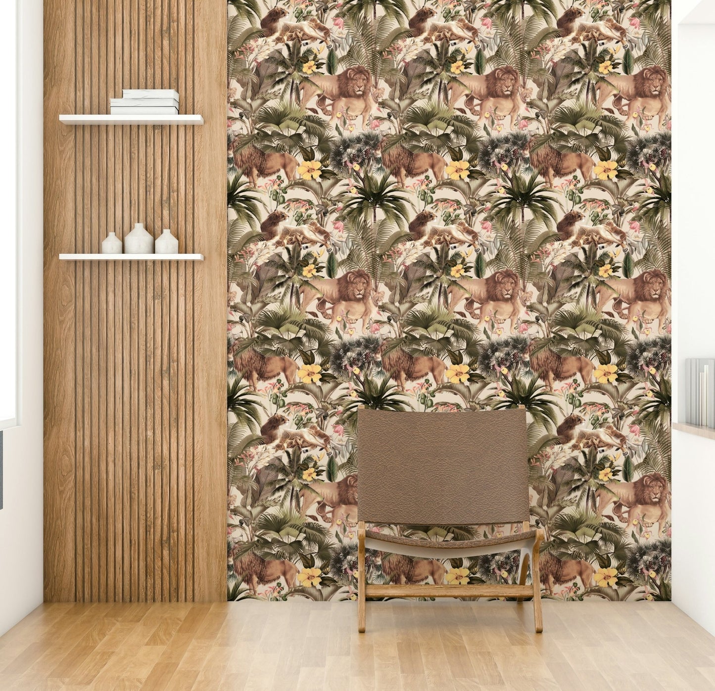 Majestic jungle-inspired wallpaper with bold green shades.

