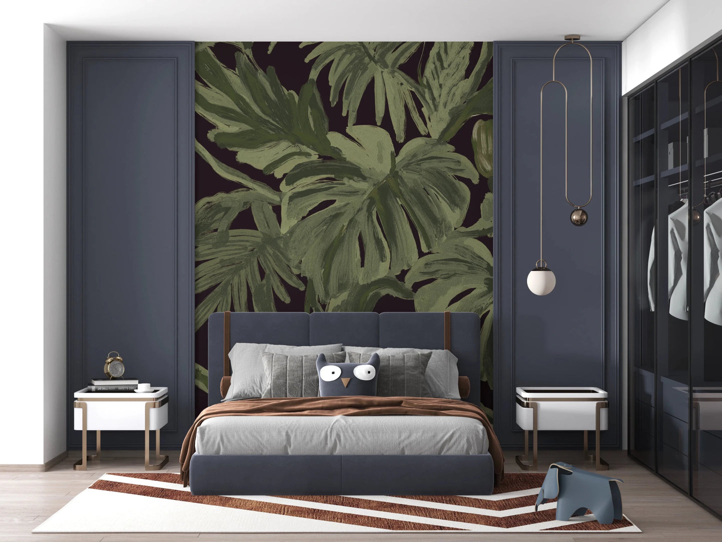 Jungle Tropical wall mural with rich midnight foliage detail