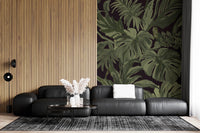 Office space using Tropical Midnight wall mural with bold foliage