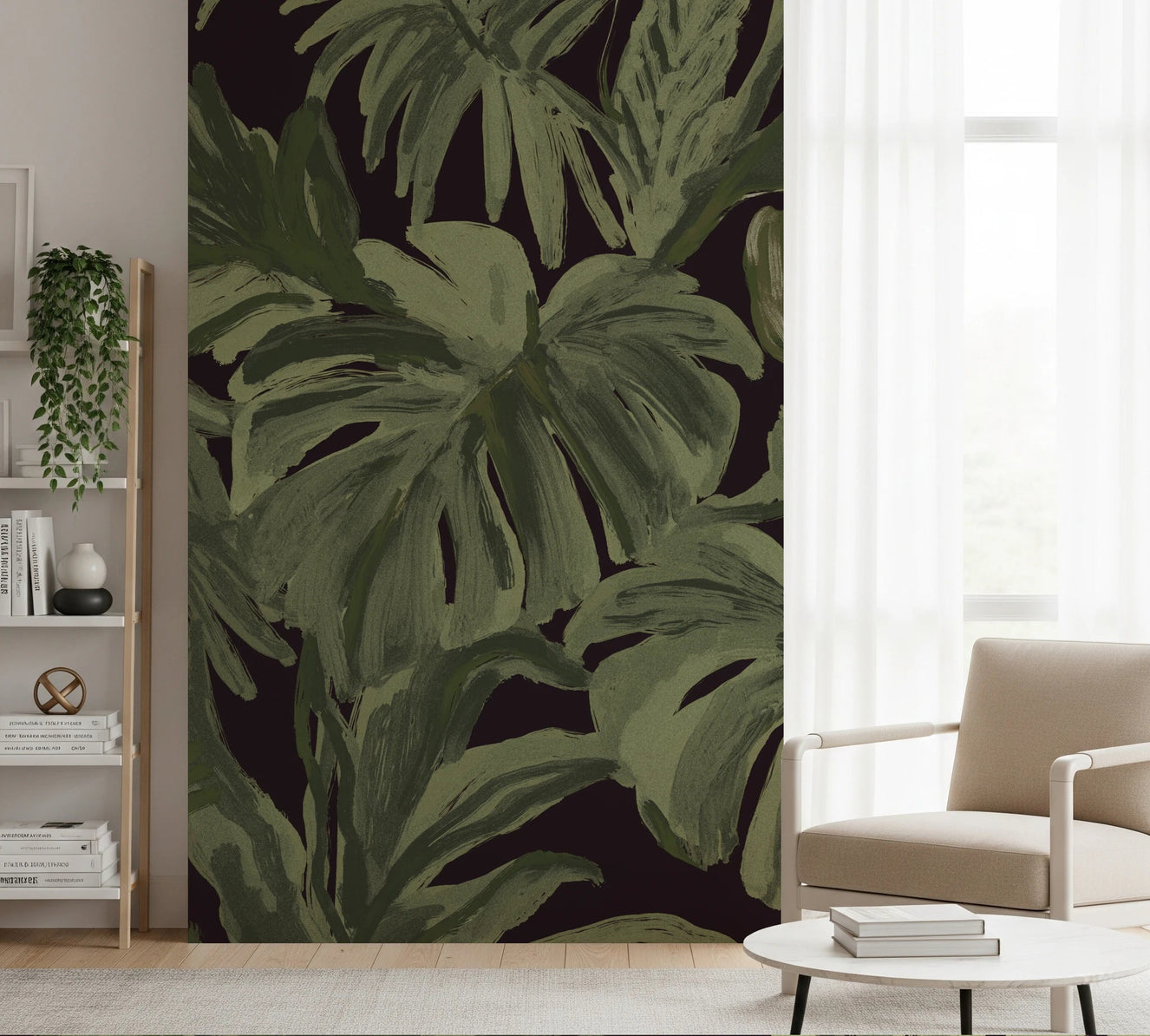 Hallway with Jungle Monstera Tropical Midnight wall mural