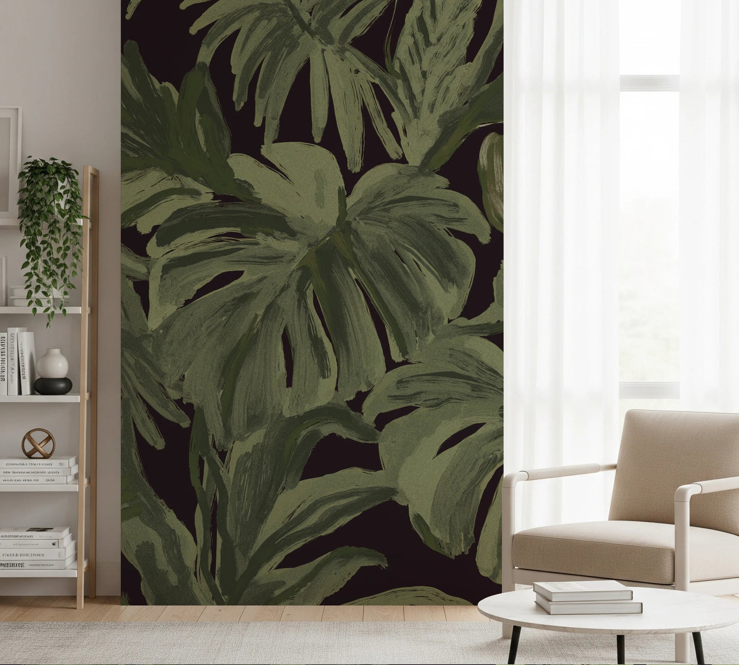 Hallway with Jungle Monstera Tropical Midnight wall mural