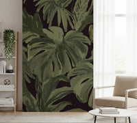 Hallway with Jungle Monstera Tropical Midnight wall mural