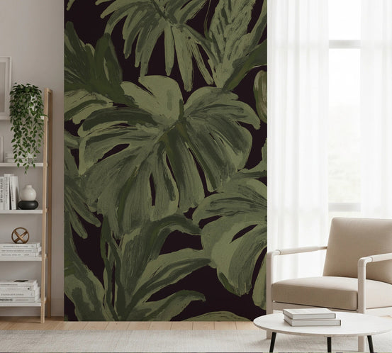 Hallway with Jungle Monstera Tropical Midnight wall mural, GD8736