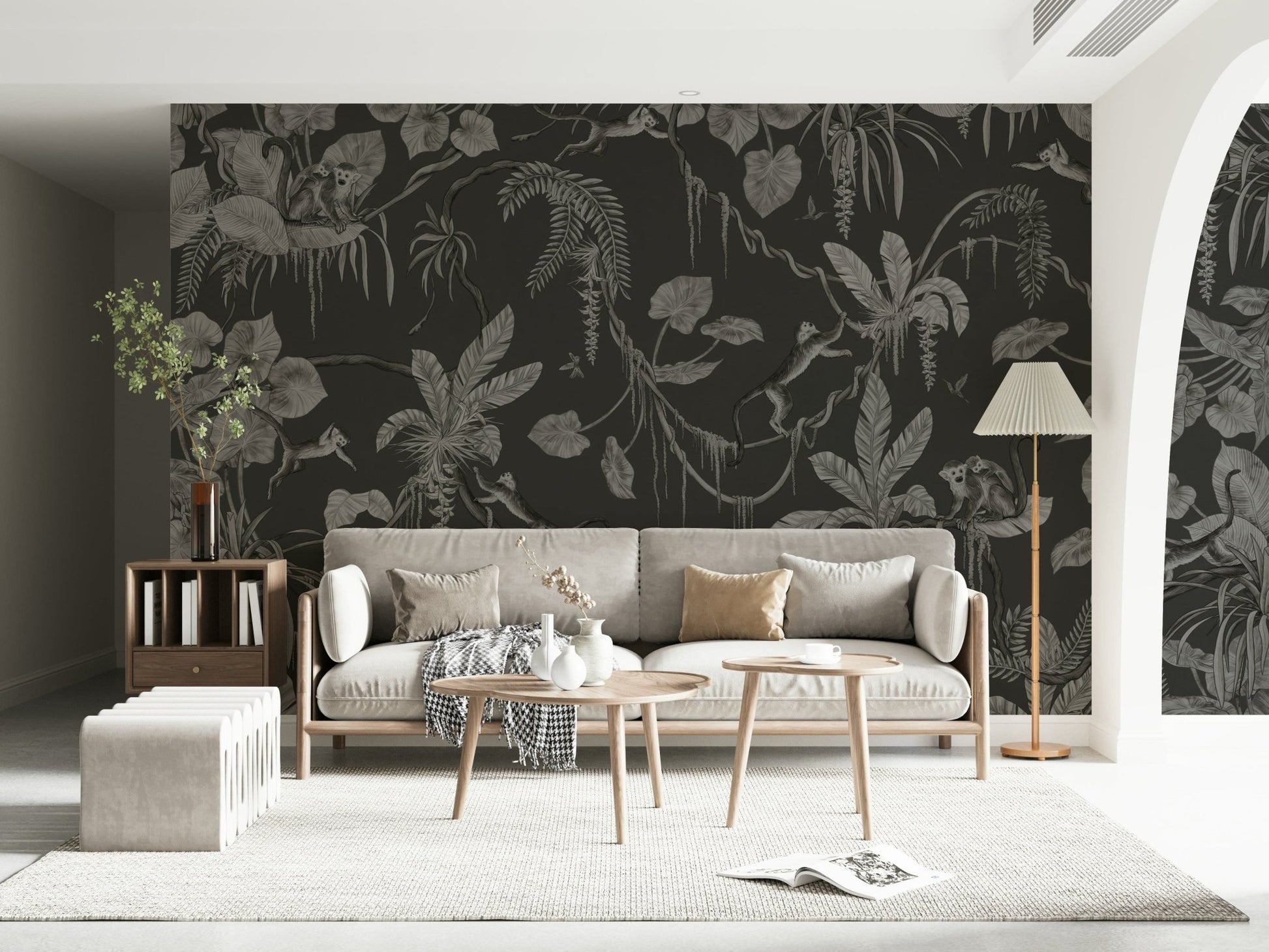 Headboard wall with the stunning Jungle Nightfall Wall Mural.