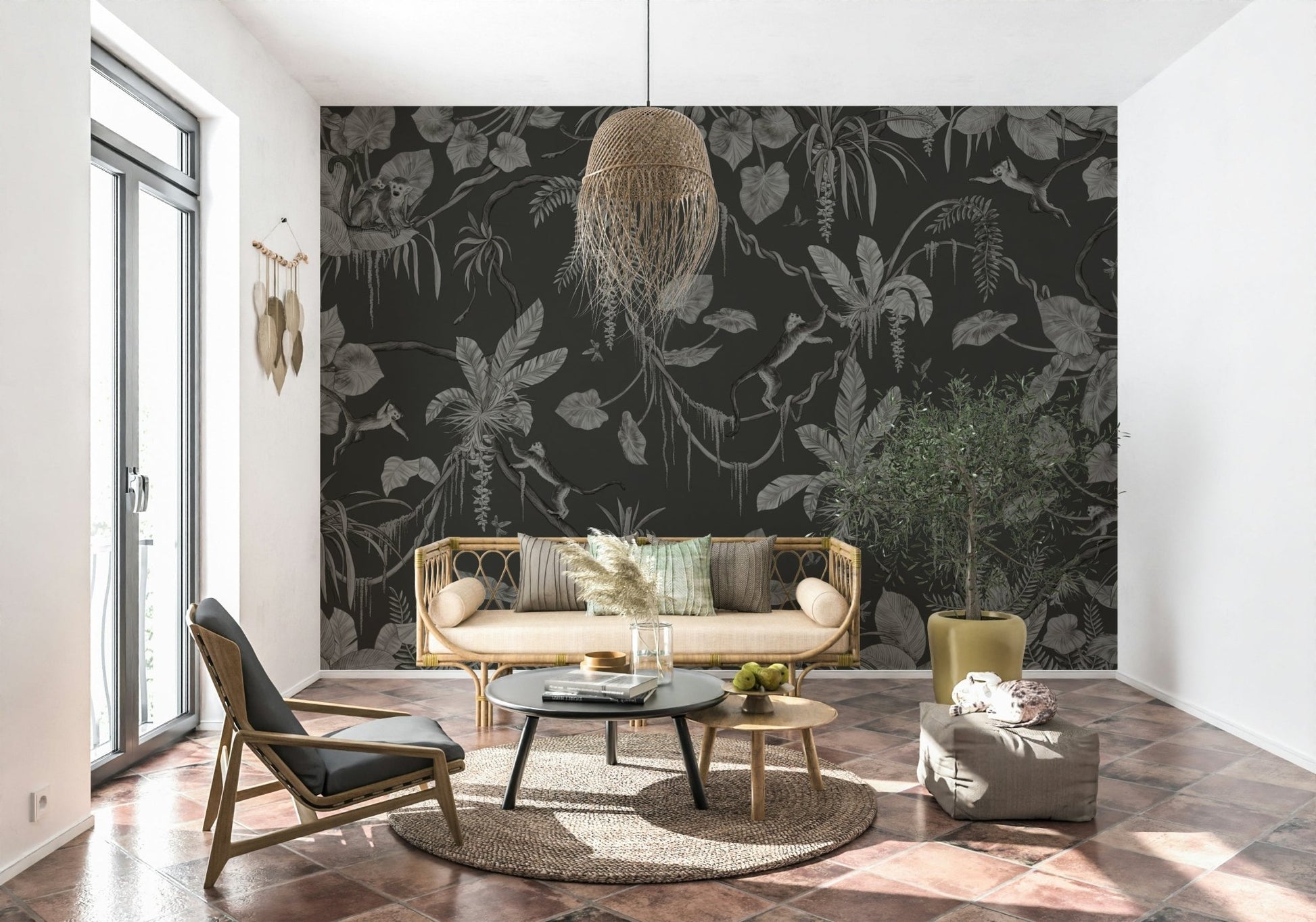 Jungle Nightfall Wall Mural in a sophisticated dining room.