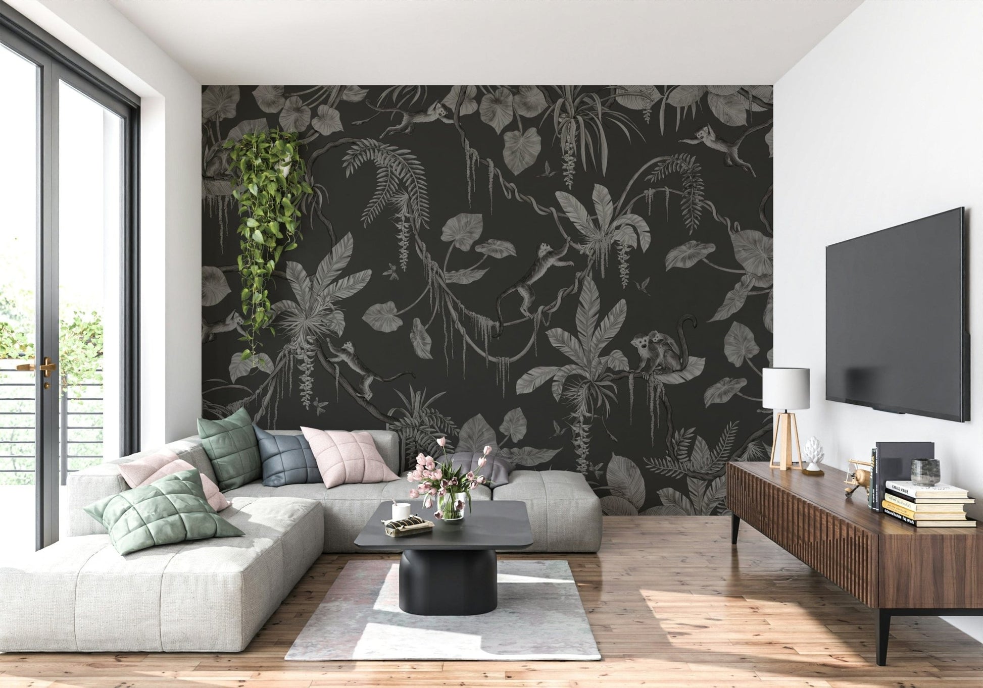 Dramatic feature wall with the Jungle Nightfall Wall Mural.
