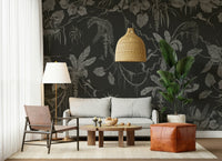 Living area showcasing the moody Jungle Nightfall Wall Mural.