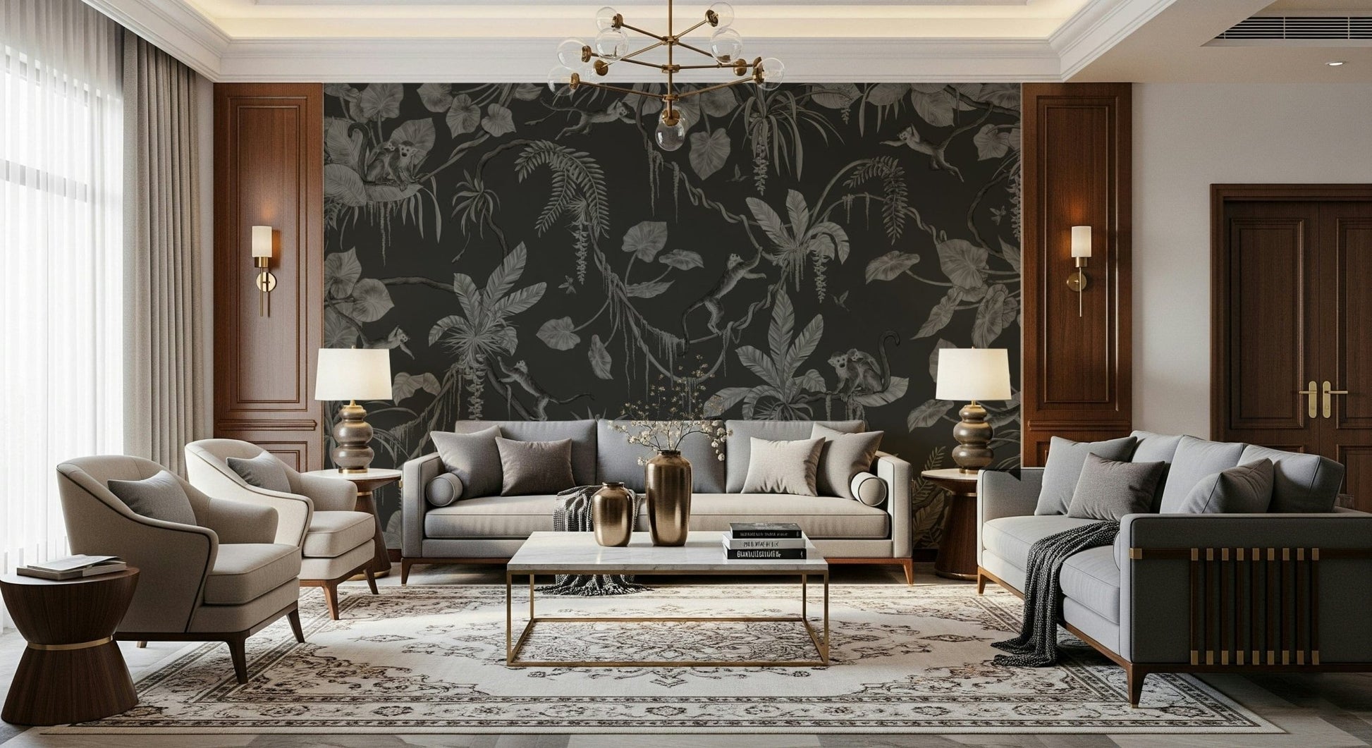 Horizontal segment of the rich Jungle Nightfall Wall Mural.