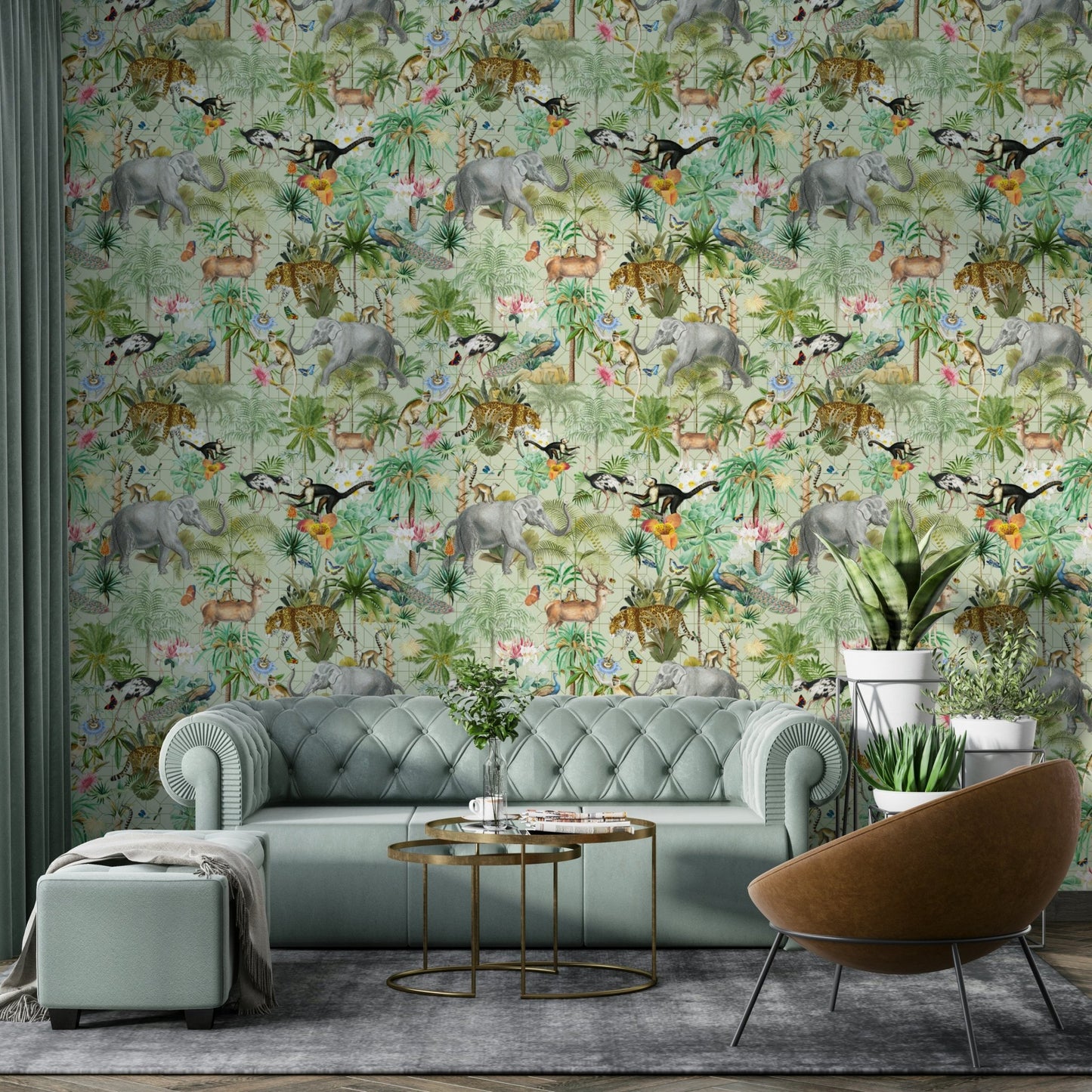 Decorative jungle leaves in an opulent wallpaper style.


