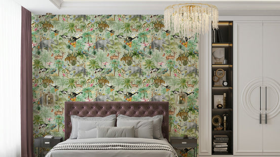 Lush jungle leaves create an opulent ambiance on walls., GD1397