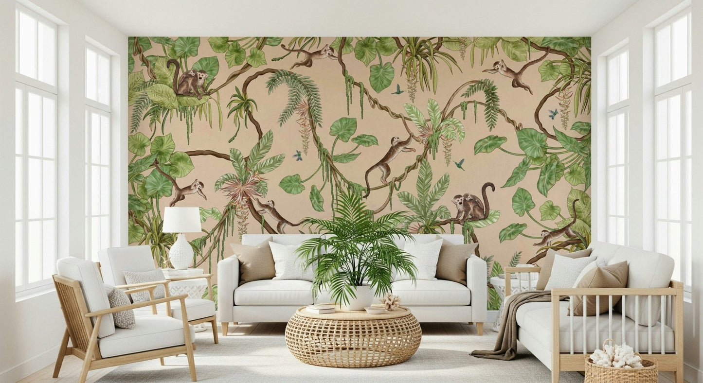 Designer inspiration for a bright interior using the Jungle Playtime Wall Mural.