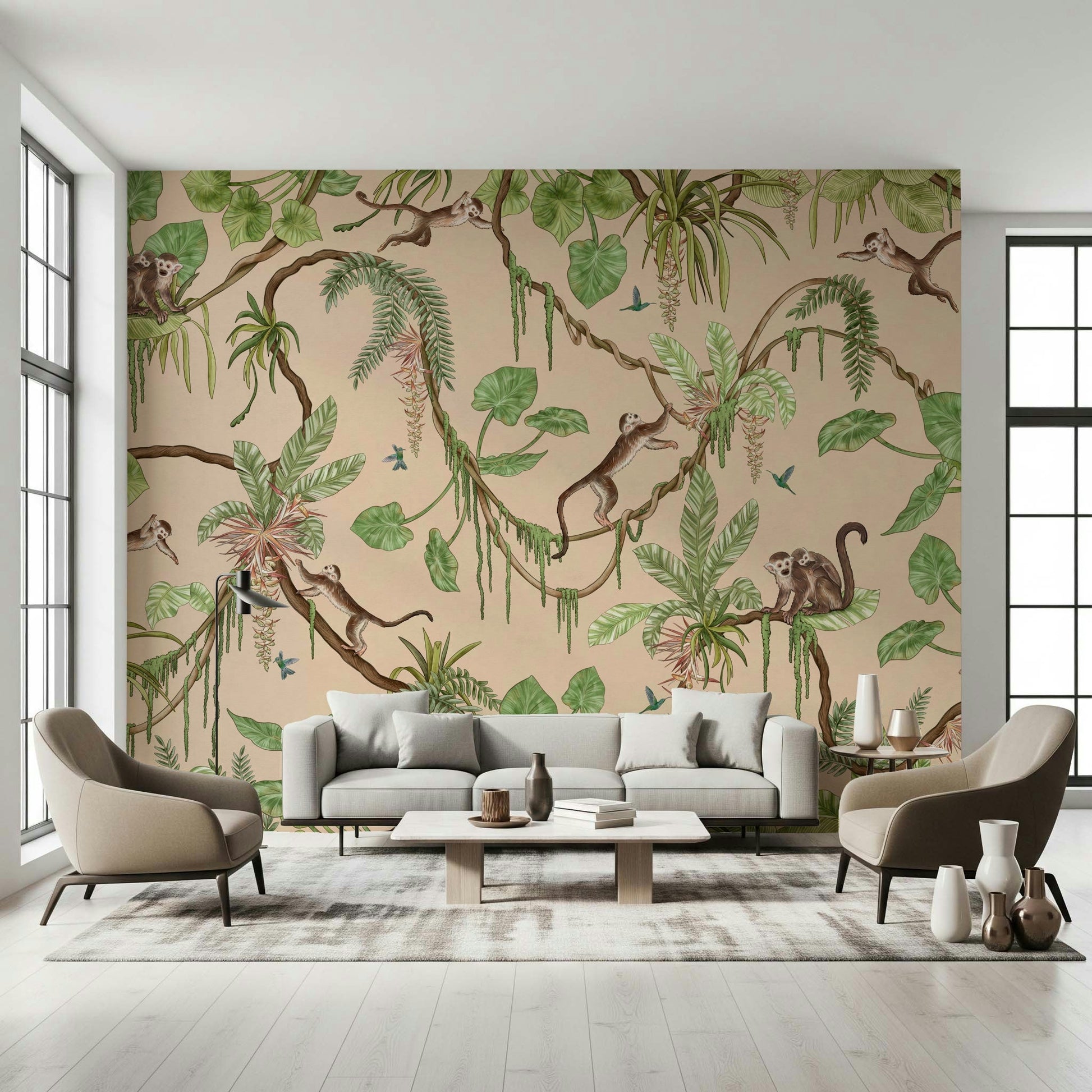 Detailed view of a friendly lion character within the Jungle Playtime Wall Mural design.