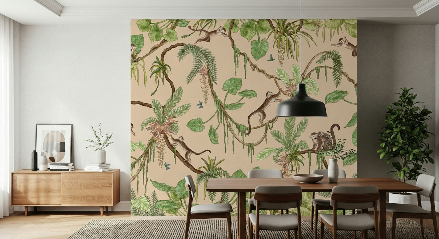 The full Jungle Playtime Wall Mural capturing various charming jungle creatures.