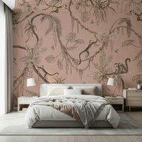 Jungle Serenade wallpaper for walls behind an elegant sofa.