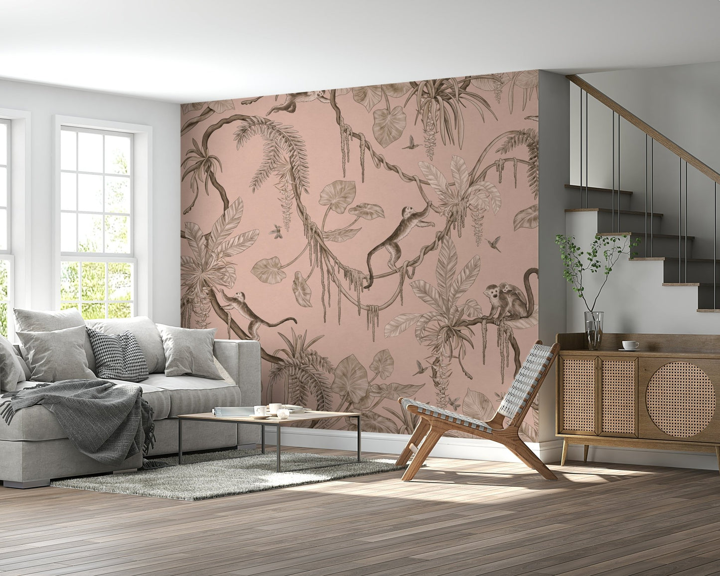 Office lounge area with the calming Jungle Serenade Mural.