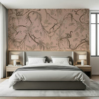 Jungle Serenade peel and stick wallpaper used in a hall.