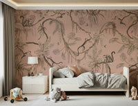 The detailed texture of the Jungle Serenade wallpaper mural.