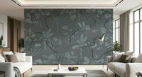Hand-drawn leaves and animals on Jungle Sketch - Blue Serenity Wall Mural.
