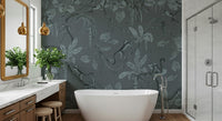 A sketch-style monkey on Jungle Sketch - Blue Serenity Wall Mural.
