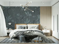 A wallpaper mural installed in a modern dining room.