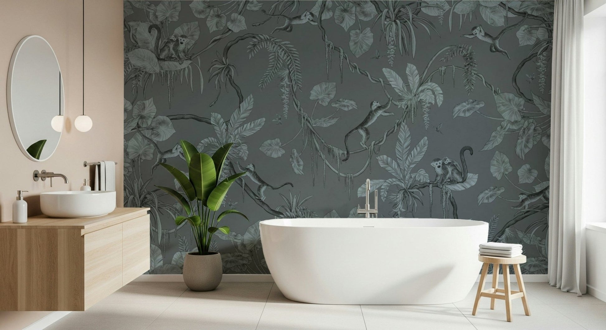 Vibrant tropical pattern of Jungle Sketch - Blue Serenity Wall Mural design.