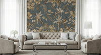 Greenery and flowers within the Botanical Birdsong Wall Mural.