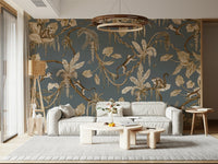 Vibrant feathers displayed on the Botanical Birdsong wallpaper mural.