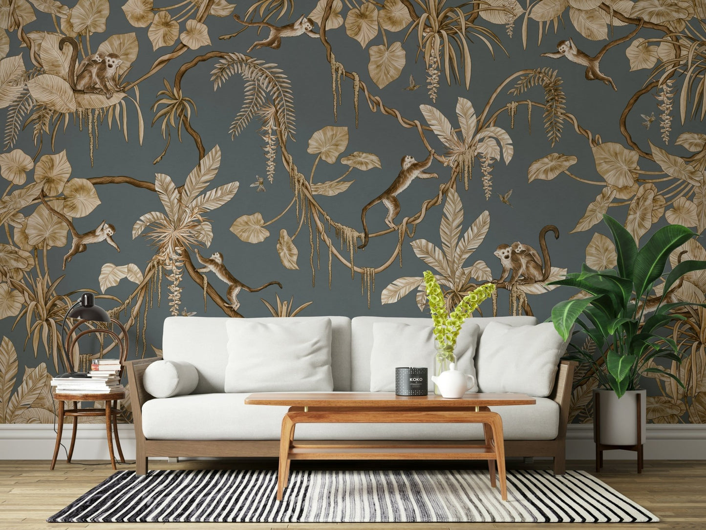 Office space with the colorful Botanical Birdsong Wall Mural.
