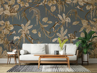 Office space with the colorful Botanical Birdsong Wall Mural.